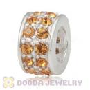 Sterling Silver European Spacer Beads with 2 Row Topaz Austrian Crystal