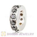 Sterling Silver European Spacer Beads with Jet Hematite Austrian Crystal