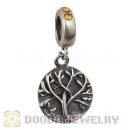 Sterling Silver Tree of Life Dangle Beads with Topaz Austrian Crystal