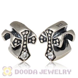 European Antique Sterling Silver Cross Charm Bead with Crystal Austrian Crystal
