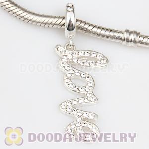 European Sterling Silver Love Letters Dangle Beads with Crystal Austrian Crystal