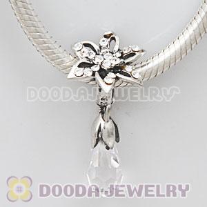 European Sterling Silver Lily Briolette Dangle Beads with Crystal Austrian Crystal