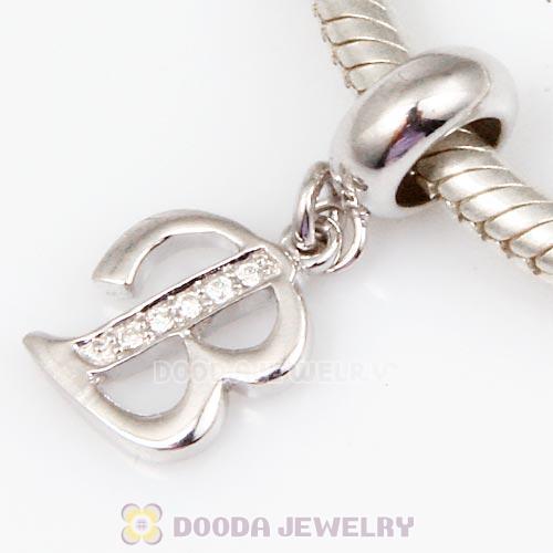 925 Sterling Silver Dangle Letter B Beads with CZ Stone