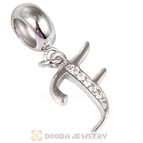 925 Sterling Silver Dangle Letter F Beads with CZ Stone