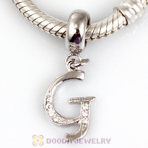 925 Sterling Silver Dangle Letter G Beads with CZ Stone