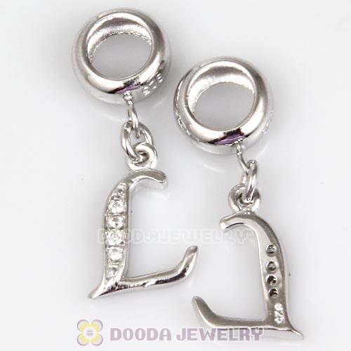 925 Sterling Silver Dangle Letter L Beads with CZ Stone