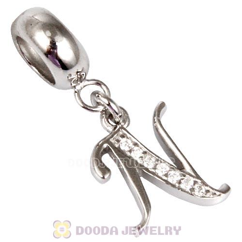 925 Sterling Silver Dangle Letter N Beads with CZ Stone