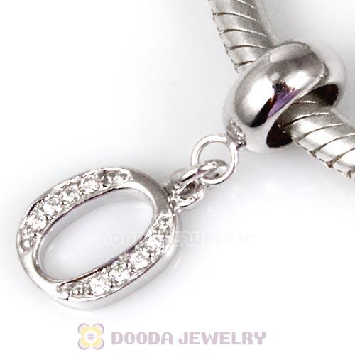 925 Sterling Silver Dangle Letter O Beads with CZ Stone