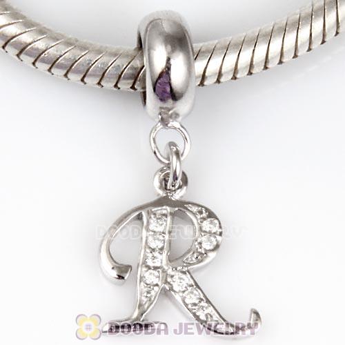 925 Sterling Silver Dangle Letter R Beads with CZ Stone