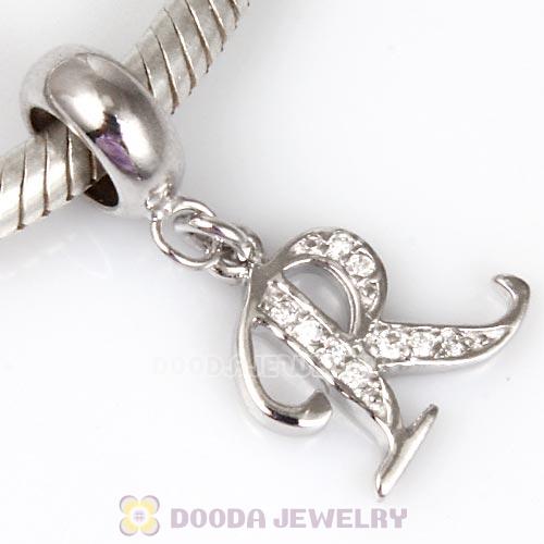 925 Sterling Silver Dangle Letter R Beads with CZ Stone