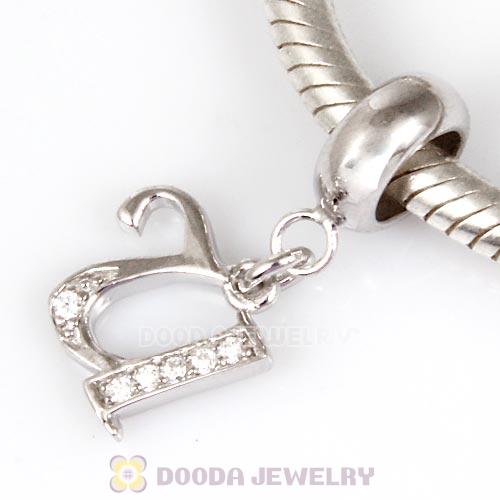 925 Sterling Silver Dangle Letter U Beads with CZ Stone