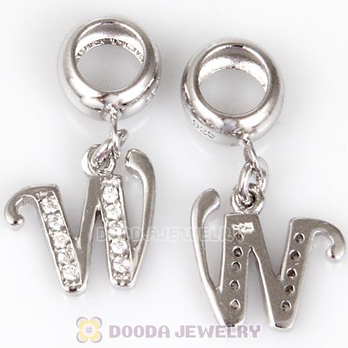 925 Sterling Silver Dangle Letter W Beads with CZ Stone