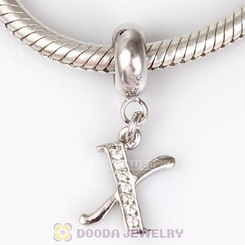 925 Sterling Silver Dangle Letter X Beads with CZ Stone