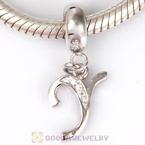 925 Sterling Silver Dangle Letter Y Beads with CZ Stone
