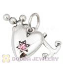 Sterling Silver Dangle Faith Love and Charity with Light Rose Austrian Crystal Charm