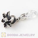 Sterling Silver Lily Briolette Dangle Beads with Jet and Crystal Austrian Crystal