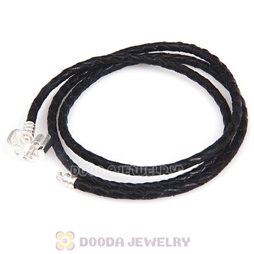 61.5cm European Black Triple Braided Leather Strength Bracelet
