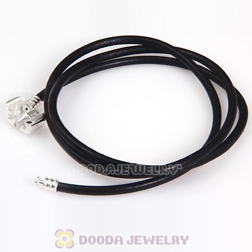 61.5cm European Black Triple Slippy Leather Strength Bracelet