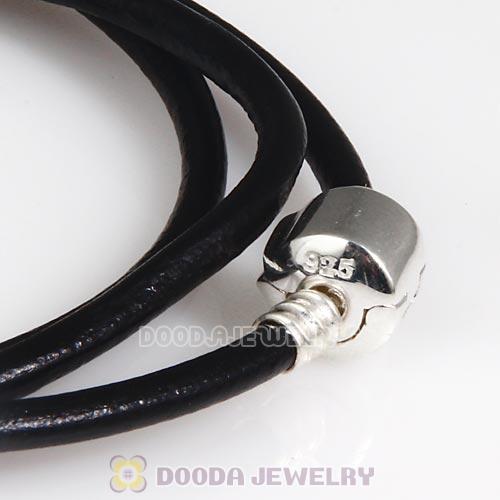 61.5cm European Black Triple Slippy Leather Strength Bracelet