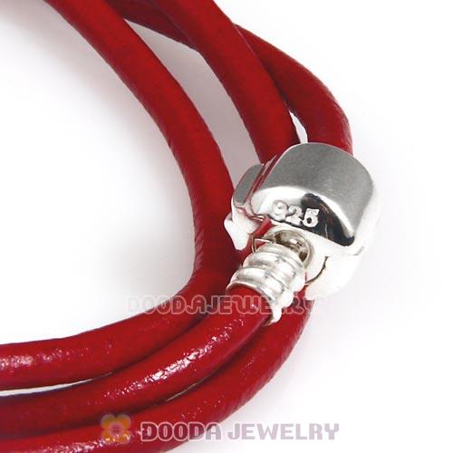 57cm European Red Triple Slippy Leather Energy Bracelet