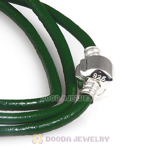 57cm European Green Triple Slippy Leather Natural Bracelet