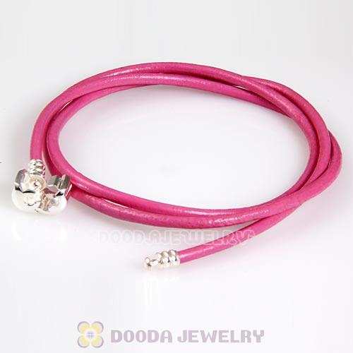 57cm European Pink Triple Slippy Leather Romantic Bracelet