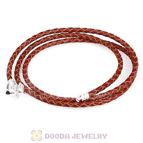 52.5cm European Brown Triple Braided Leather Friendship Bracelet