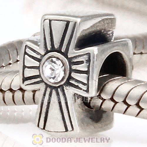 European Sterling Silver Cross Charm With Austrian Crystal Beads