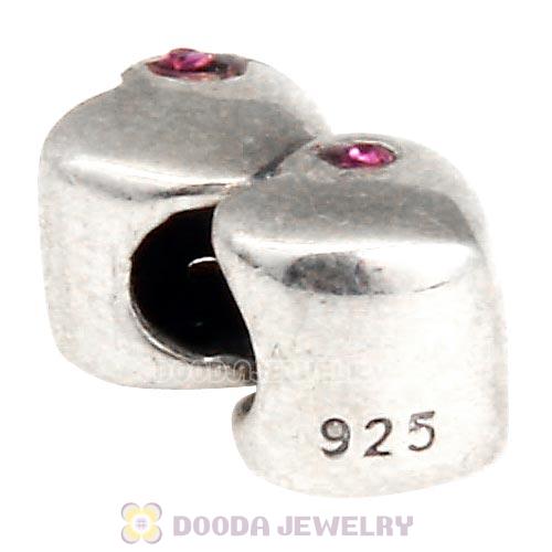 European Sterling Double Heart Charm with Amethyst Austrian Crystal Beads