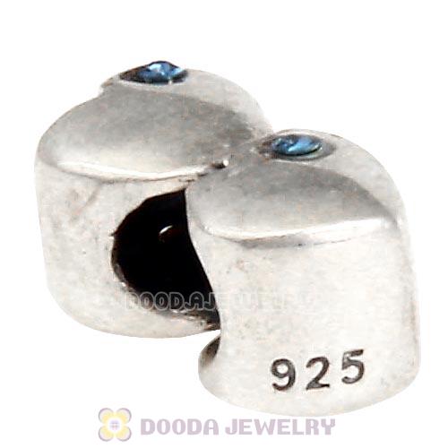 European Sterling Double Heart Charm with Montana Austrian Crystal Beads