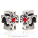 European Sterling Silver Cross Charm With Light Siam Austrian Crystal