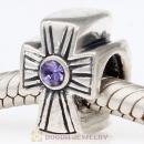 European Sterling Silver Cross Charm With Tanzanite Austrian Crystal