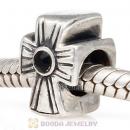 European Sterling Silver Cross Charm With Jet Austrian Crystal