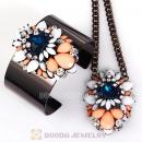 Multi Color Resin Crystal Pendant Necklace and Bangle Set Wholesale