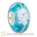 Handmade European Flower Blossom Glass Beads Inside Cubic Zirconia In 925 Silver Core