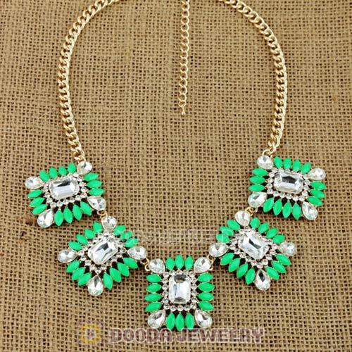 2013 Design Lollies Green Resin Crystal Statement Necklaces Wholesale