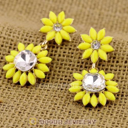 2013 Design Fashion Lollies Yellow Crystal Flower Stud Earrings
