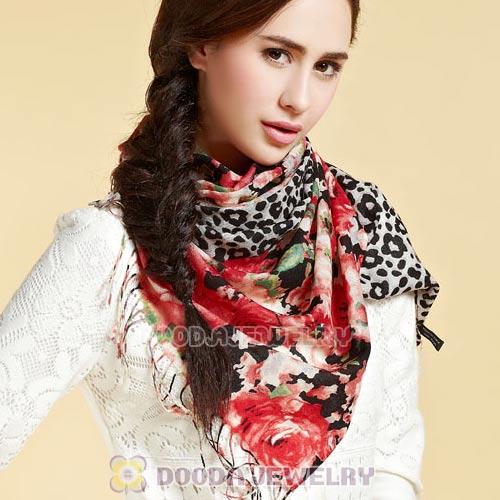European Rural Wool Scarves Digital Painting Leopard Rose Pashmina Shawl
