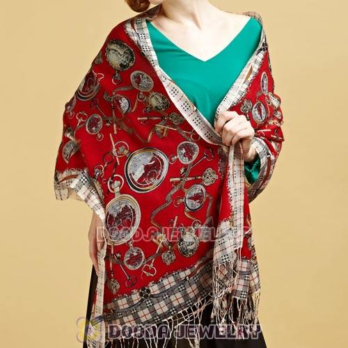 European Rural Wool Scarves Digital Painting Love Clock Pashmina Shawl