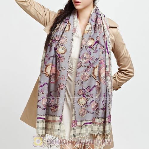 European Rural Wool Scarves Digital Painting Love Clock Pashmina Shawl