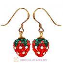 10X11mm Czech Crystal Strawberry Bead Gold Plated Silver Hook Earrings Wholesale