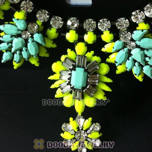 Luxury brand Yellow Purple Resin Crystal Flower Statement Necklace