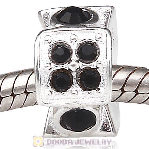 European Sterling Silver Radiance Beads with Jet Austrian Crystal