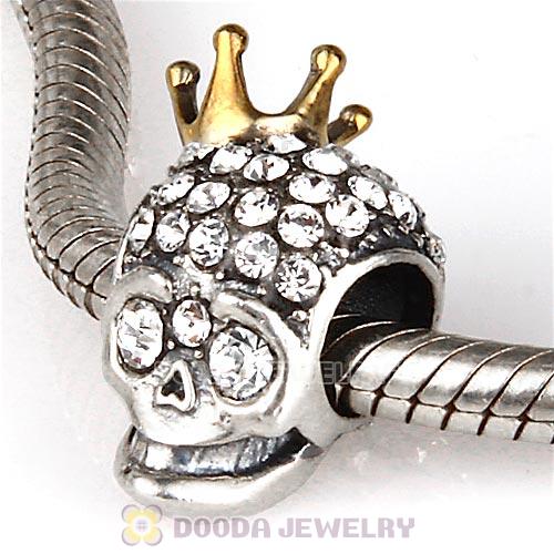 Gold Plated Crown Sterling Silver Skull Highness Bead with Crystal Austrian Crystal