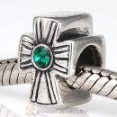 European Sterling Silver Cross Charm With Emerald Austrian Crystal