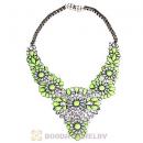 Luxury brand Green Resin Crystal Flower Statement Necklaces Wholesale