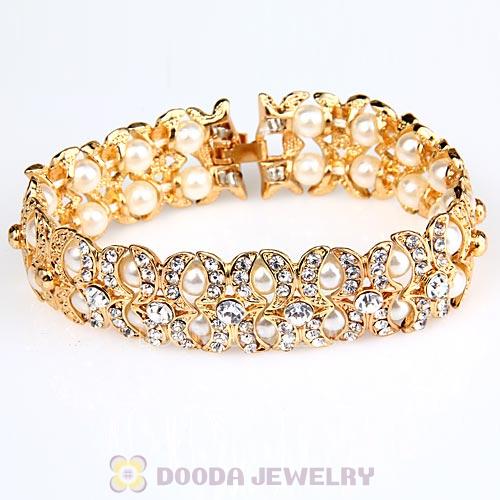 Fashion Gold Plated bling bling Crystal and Pearl Bracelet Wholesale