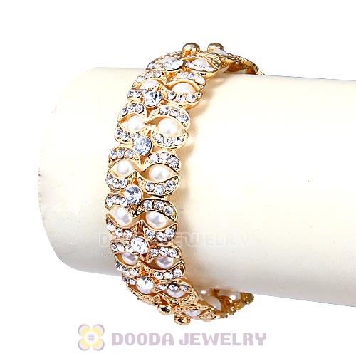 Fashion Gold Plated bling bling Crystal and Pearl Bracelet Wholesale