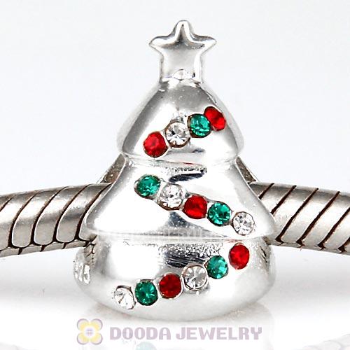925 Sterling Silver Christmas tree Charm Beads with Crystal