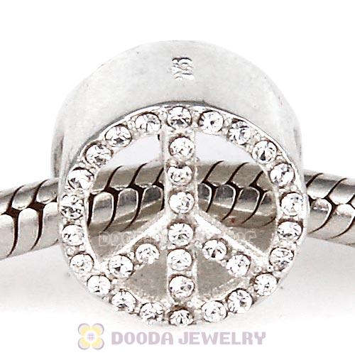 Sterling Silver Peace Button Beads with Crystal Austrian Crystal